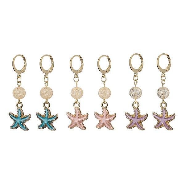 PandaHall Starfish Synthetic Crackle Quartz Hoop Earrings, Alloy Dangle Earrings for Women, Mixed Color, 47mm, 3pair/set. Crackle Quartz..., Multicolor
PandaHall Starfish Synthetic Crackle Quartz Hoop Earrings, Alloy Dangle Earrings for Women, Mixed Color, 47mm, 3pair/set. Crackle Quartz..., Multicolor