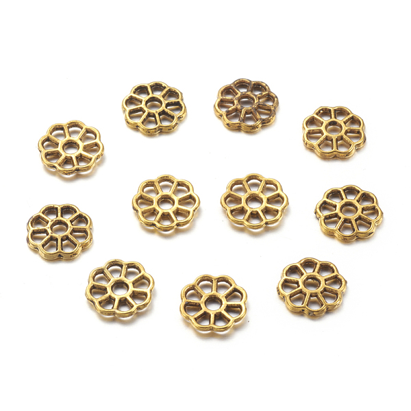 PandaHall Tibetan Style Spacer Beads, Lead Free & Cadmium Free & Nickel Free, Flower, Antique Golden Color, Size: about 9mm in diameter...
PandaHall Tibetan Style Spacer Beads, Lead Free & Cadmium Free & Nickel Free, Flower, Antique Golden Color, Size: about 9mm in diameter...