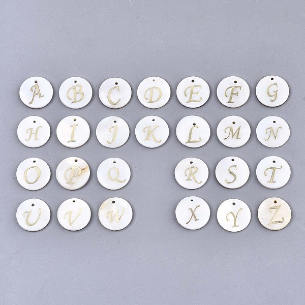 PandaHall Natural Freshwater Shell Pendants, with Golden Plated Brass Etched Metal Embellishments, Flat Round with Letter, Alphabet, Letter...
PandaHall Natural Freshwater Shell Pendants, with Golden Plated Brass Etched Metal Embellishments, Flat Round with Letter, Alphabet, Letter...