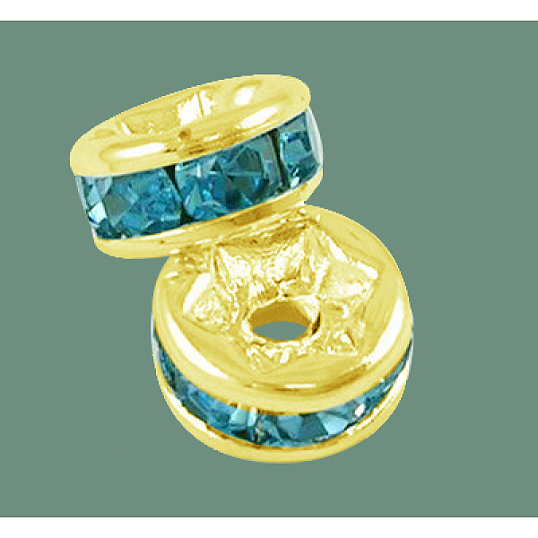 PandaHall Brass Grade A Rhinestone Spacer Beads, Golden Plated, Rondelle, Nickel Free, Aquamarine, 5x2.5mm, Hole: 1mm Brass+Rhinestone..., Cyan
PandaHall Brass Grade A Rhinestone Spacer Beads, Golden Plated, Rondelle, Nickel Free, Aquamarine, 5x2.5mm, Hole: 1mm Brass+Rhinestone..., Cyan