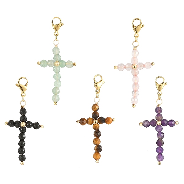 PandaHall Cross Natural Gemstone Pendant Decoraiton, 304 Stainless Steel Lobster Claw Clasps Charms, 50~51mm Mixed Stone Cross
PandaHall Cross Natural Gemstone Pendant Decoraiton, 304 Stainless Steel Lobster Claw Clasps Charms, 50~51mm Mixed Stone Cross