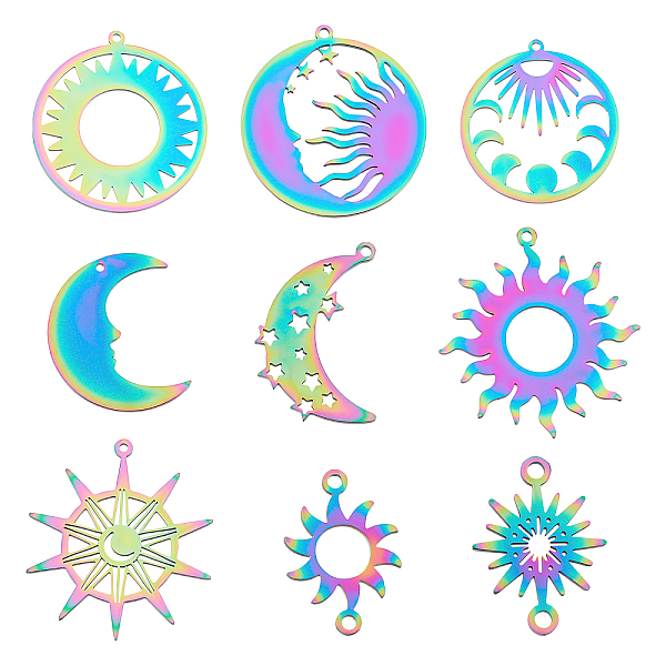 PandaHall SUPERFINDINGS 9Pcs 9 Style Ion Plating(IP) 201 Stainless Steel Links & Pendants, Laser Cut, Sun & Moon & Star, Rainbow Color...
PandaHall SUPERFINDINGS 9Pcs 9 Style Ion Plating(IP) 201 Stainless Steel Links & Pendants, Laser Cut, Sun & Moon & Star, Rainbow Color...