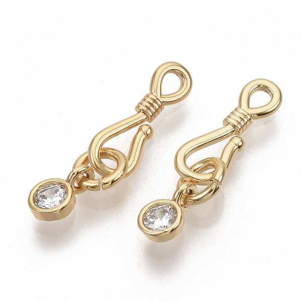 PandaHall Brass Micro Pave Clear Cubic Zirconia Hook and S-Hook Clasps, with Jump Rings, Nickel Free, Real 18K Gold Plated, Hook...
PandaHall Brass Micro Pave Clear Cubic Zirconia Hook and S-Hook Clasps, with Jump Rings, Nickel Free, Real 18K Gold Plated, Hook...