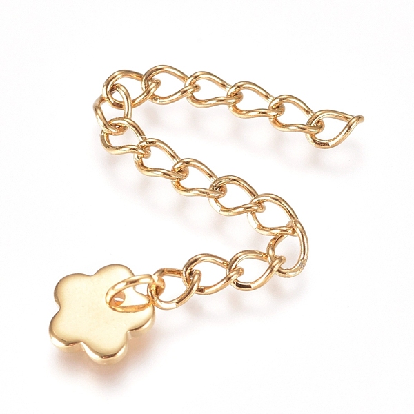 PandaHall 304 Stainless Steel Chain Extender, Curb Chain, with Charms, Flower, Golden, 56mm, Link: 4x3x0.5mm 304 Stainless Steel
PandaHall 304 Stainless Steel Chain Extender, Curb Chain, with Charms, Flower, Golden, 56mm, Link: 4x3x0.5mm 304 Stainless Steel