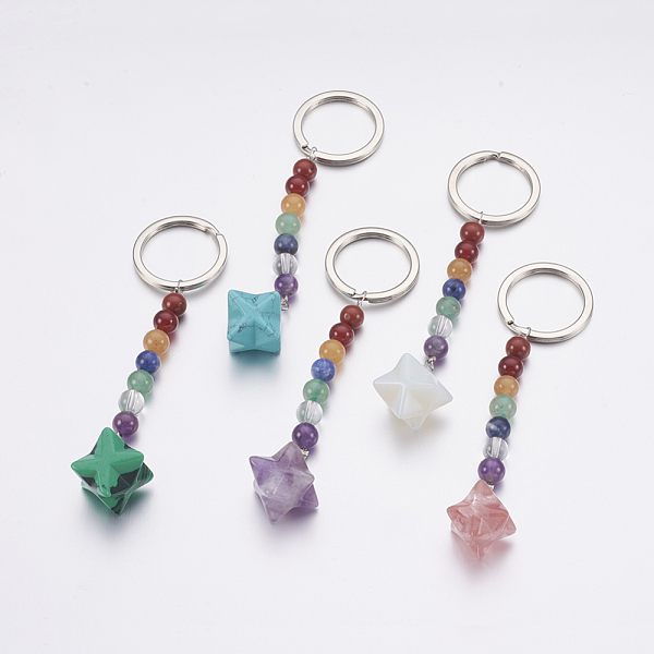 PandaHall Natural/Synthetic Gemstone Chakra Keychain, with Mixed Stone and Platinum Plated Brass Key Rings, Merkaba Star, 90mm Mixed Stone...
PandaHall Natural/Synthetic Gemstone Chakra Keychain, with Mixed Stone and Platinum Plated Brass Key Rings, Merkaba Star, 90mm Mixed Stone...
