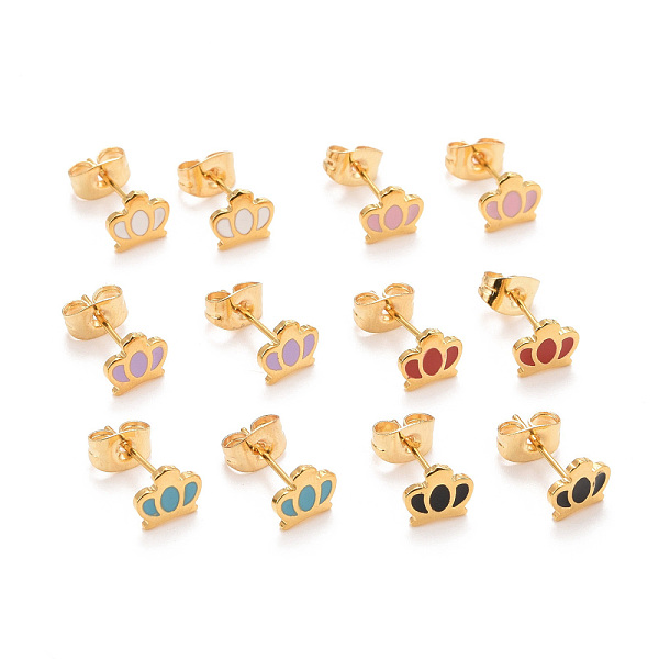 PandaHall 304 Stainless Steel Enamel Stud Earrings, with 316 Surgical Stainless Steel Pin, Golden, Crown, Mixed Color, 6x7x1mm, Pin: 0.8mm..., Multicolor
PandaHall 304 Stainless Steel Enamel Stud Earrings, with 316 Surgical Stainless Steel Pin, Golden, Crown, Mixed Color, 6x7x1mm, Pin: 0.8mm..., Multicolor