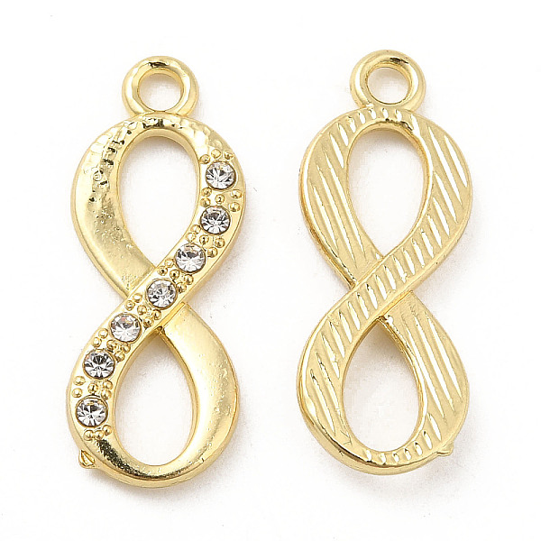 PandaHall Alloy Pendants, with Crystal Rhinstone, Infinity Charm, Lead Free & Cadmium Free, Light Gold, 27x10.5x3mm, Hole: 2.5mm..., Clear
PandaHall Alloy Pendants, with Crystal Rhinstone, Infinity Charm, Lead Free & Cadmium Free, Light Gold, 27x10.5x3mm, Hole: 2.5mm..., Clear