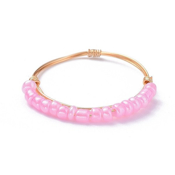 PandaHall Glass Seed Beaded Rings, with Copper Wire, Golden, Pearl Pink, 19mm, 1~1.5mm Glass Pink
PandaHall Glass Seed Beaded Rings, with Copper Wire, Golden, Pearl Pink, 19mm, 1~1.5mm Glass Pink