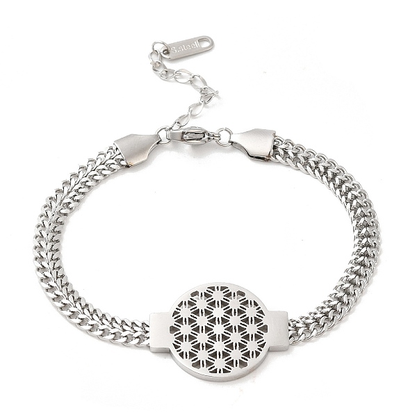 PandaHall 304 Stainless Steel Flower Link Bracelet with Curb Chains, Stainless Steel Color, 7-1/8 inch(18cm) 304 Stainless Steel Flower
PandaHall 304 Stainless Steel Flower Link Bracelet with Curb Chains, Stainless Steel Color, 7-1/8 inch(18cm) 304 Stainless Steel Flower