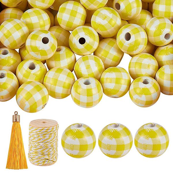 PandaHall 50Pcs Wooden Round Beads with Tartan Pattern, 10Pcs Polyester Tassel Big Pendant Decorations, 1 Roll Cotton String Threads, for..., Yellow
PandaHall 50Pcs Wooden Round Beads with Tartan Pattern, 10Pcs Polyester Tassel Big Pendant Decorations, 1 Roll Cotton String Threads, for..., Yellow