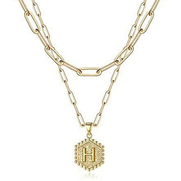 PandaHall Real 18K Gold Plated Stainless Steel Paperclip Chains Double Layer Necklaces, Hexagon with Initial Letter Pendant Necklace, Letter...
PandaHall Real 18K Gold Plated Stainless Steel Paperclip Chains Double Layer Necklaces, Hexagon with Initial Letter Pendant Necklace, Letter...