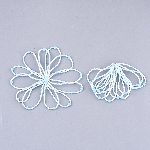 PandaHall Glass Seed Beads Cabochons, with Iron Sieve Findings, Light Gold, Light Cyan, 59~66x30~40mm Glass Others Cyan 
PandaHall Glass Seed Beads Cabochons, with Iron Sieve Findings, Light Gold, Light Cyan, 59~66x30~40mm Glass Others Cyan