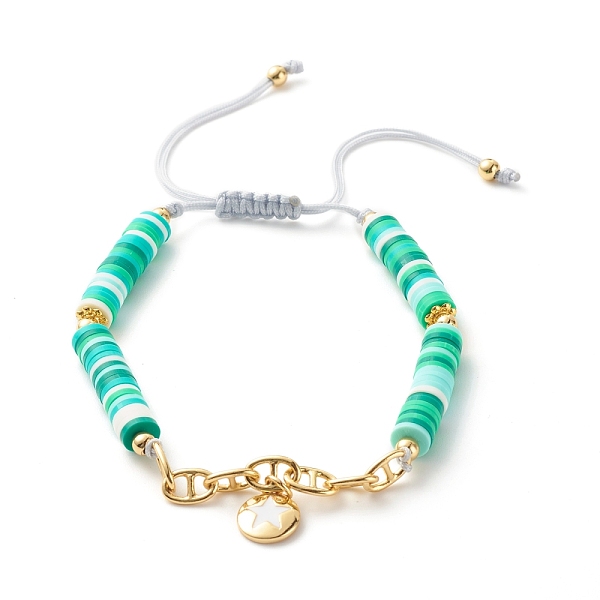 PandaHall Handmade Disc Polymer Clay Braided Bead Bracelet, Brass Mariner Link Chains Bracelet, Flat Round with Star Enamel Charms Bracelet...
PandaHall Handmade Disc Polymer Clay Braided Bead Bracelet, Brass Mariner Link Chains Bracelet, Flat Round with Star Enamel Charms Bracelet...