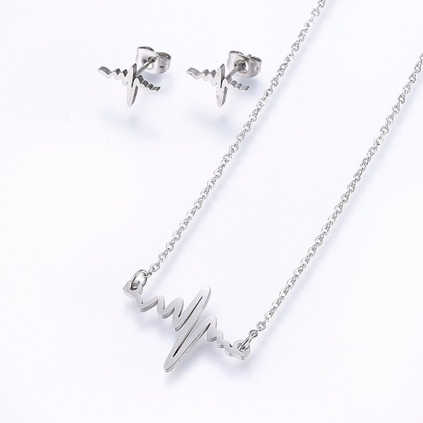 PandaHall 304 Stainless Steel Jewelry Sets, Stud Earrings and Pendant Necklaces, Heartbeat, Stainless Steel Color, Necklace: 18.9 inch(48cm)...
PandaHall 304 Stainless Steel Jewelry Sets, Stud Earrings and Pendant Necklaces, Heartbeat, Stainless Steel Color, Necklace: 18.9 inch(48cm)...