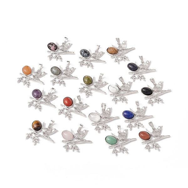 PandaHall Natural & Synthetic Gemstone Pendants, with Platinum Tone Brass Findings, Cadmium Free & Lead Free, Bird with Oval Charms, Mixed...
PandaHall Natural & Synthetic Gemstone Pendants, with Platinum Tone Brass Findings, Cadmium Free & Lead Free, Bird with Oval Charms, Mixed...