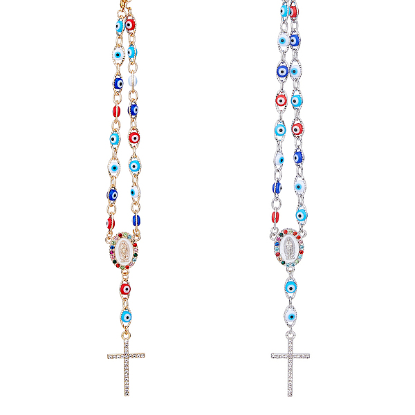 PandaHall DICOSMETIC 2Pcs 2 Colors Alloy Rhinestone Cross Charm Bracleet with Colorful Resin Evil Eye Beaded Chains, Rosary Beaded Bracelet...
PandaHall DICOSMETIC 2Pcs 2 Colors Alloy Rhinestone Cross Charm Bracleet with Colorful Resin Evil Eye Beaded Chains, Rosary Beaded Bracelet...