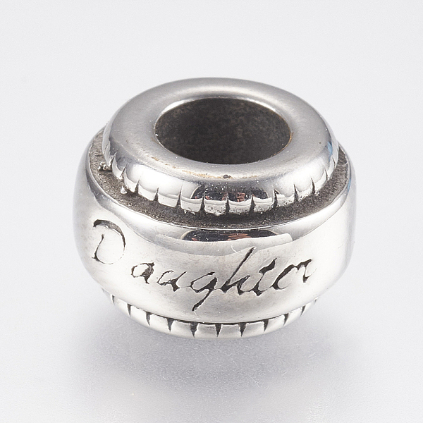 PandaHall 304 Stainless Steel European Beads, Large Hole Beads, Column with Word Daughter, Antique Silver, 11x7mm, Hole: 5mm 304 Stainless...
PandaHall 304 Stainless Steel European Beads, Large Hole Beads, Column with Word Daughter, Antique Silver, 11x7mm, Hole: 5mm 304 Stainless...