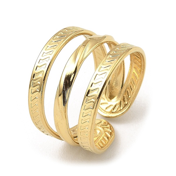 PandaHall 304 Stainless Steel Open Cuff Rings, Triple Lines, Real 18K Gold Plated, Inner Diameter: 18mm 304 Stainless Steel
PandaHall 304 Stainless Steel Open Cuff Rings, Triple Lines, Real 18K Gold Plated, Inner Diameter: 18mm 304 Stainless Steel