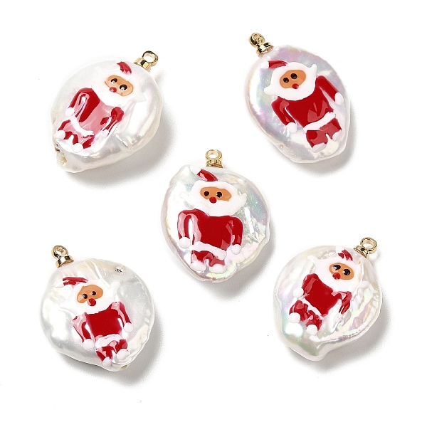 PandaHall Baroque Style Natural Keshi Pearl Pendants with Enamel, Christmas Flat Round Charms with Golden Tone Brass Pendant Bails, Seashell...
PandaHall Baroque Style Natural Keshi Pearl Pendants with Enamel, Christmas Flat Round Charms with Golden Tone Brass Pendant Bails, Seashell...