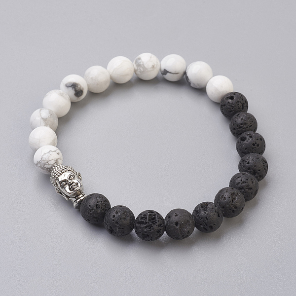 PandaHall Natural Lava Rock Beads and Natural Howlite Beads Stretch Bracelets, with Alloy Findings, Buddha, Burlap Packing, Antique Silver...
PandaHall Natural Lava Rock Beads and Natural Howlite Beads Stretch Bracelets, with Alloy Findings, Buddha, Burlap Packing, Antique Silver...