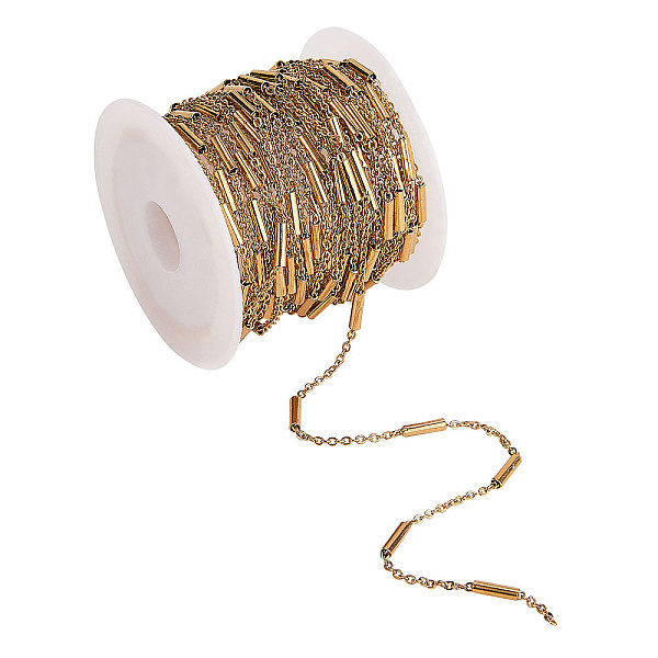PandaHall 304 Stainless Steel Cable Chains, with Tube Beads, Golden, 2x1.5x0.3mm, 5m/roll 304 Stainless Steel
PandaHall 304 Stainless Steel Cable Chains, with Tube Beads, Golden, 2x1.5x0.3mm, 5m/roll 304 Stainless Steel