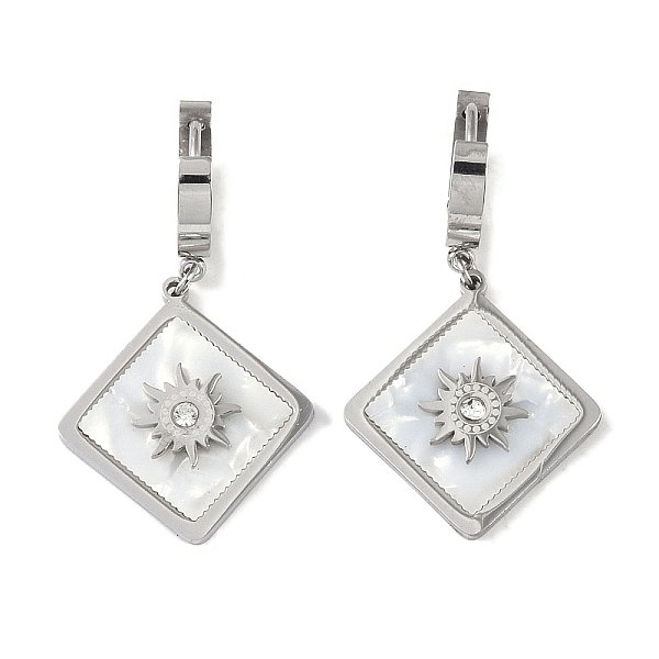 PandaHall Rhombus with Sun 304 Stainless Steel Shell Hoop Earrings, Rhinestone Dangle Earrings for Women, Stainless Steel Color, 40x22mm 304...
PandaHall Rhombus with Sun 304 Stainless Steel Shell Hoop Earrings, Rhinestone Dangle Earrings for Women, Stainless Steel Color, 40x22mm 304...