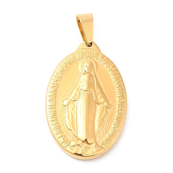 PandaHall Vacuum Plating 304 Stainless Steel Pendants, Oval with Virgin Mary, Golden, 31x20x3.5mm, Hole: 7.5x4mm 304 Stainless Steel Oval
PandaHall Vacuum Plating 304 Stainless Steel Pendants, Oval with Virgin Mary, Golden, 31x20x3.5mm, Hole: 7.5x4mm 304 Stainless Steel Oval