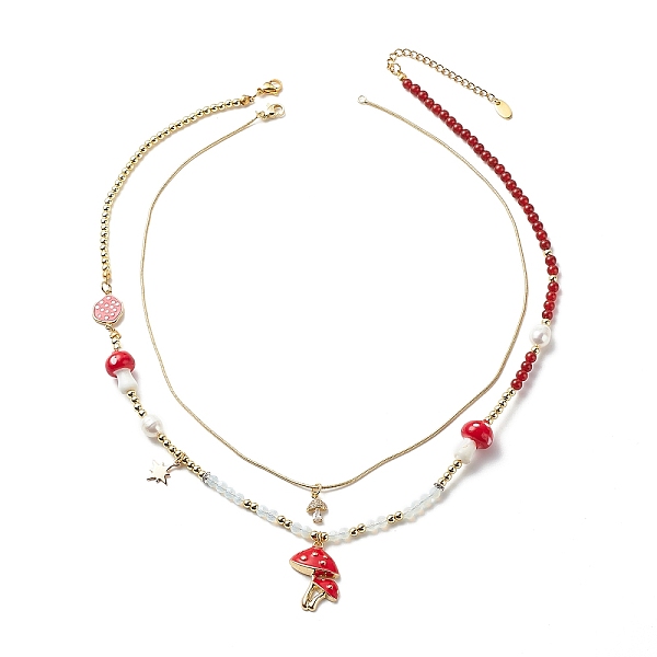 PandaHall 2Pcs 2 Style Alloy Enamel Mushroom Pendant Necklaces Set, Natural Pearl & Mixed Stone Beaded Stackable Necklaces for Women, Golden..., Red
PandaHall 2Pcs 2 Style Alloy Enamel Mushroom Pendant Necklaces Set, Natural Pearl & Mixed Stone Beaded Stackable Necklaces for Women, Golden..., Red