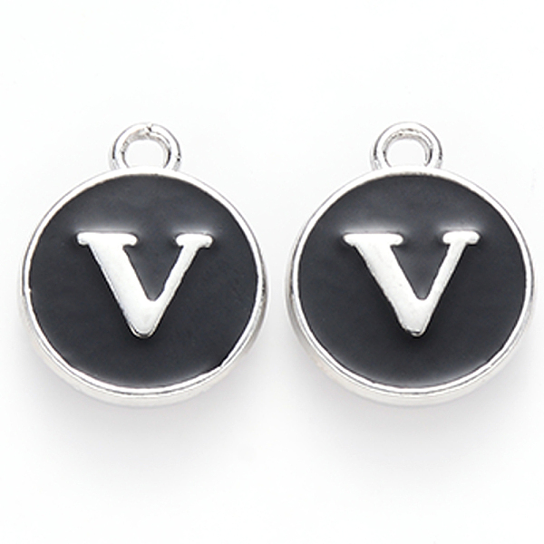 PandaHall Platinum Plated Alloy Charms, Cadmium Free & Lead Free, with Enamel, Enamelled Sequins, Flat Round with Letter, Letter.V..., Black
PandaHall Platinum Plated Alloy Charms, Cadmium Free & Lead Free, with Enamel, Enamelled Sequins, Flat Round with Letter, Letter.V..., Black