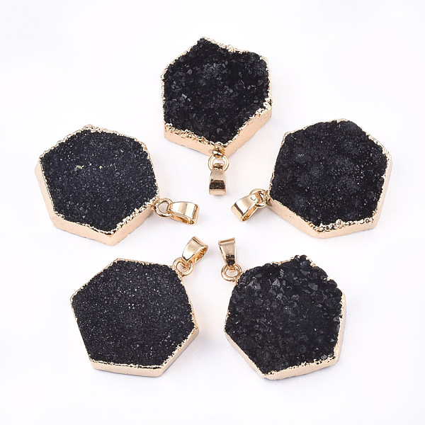 PandaHall Electroplate Natural Druzy Agate Pendants, with Iron Findings, Dyed, Hexagon, Golden, Black, 32~36x24~27x8~15mm, Hole: 4.5x6.5mm...
PandaHall Electroplate Natural Druzy Agate Pendants, with Iron Findings, Dyed, Hexagon, Golden, Black, 32~36x24~27x8~15mm, Hole: 4.5x6.5mm...