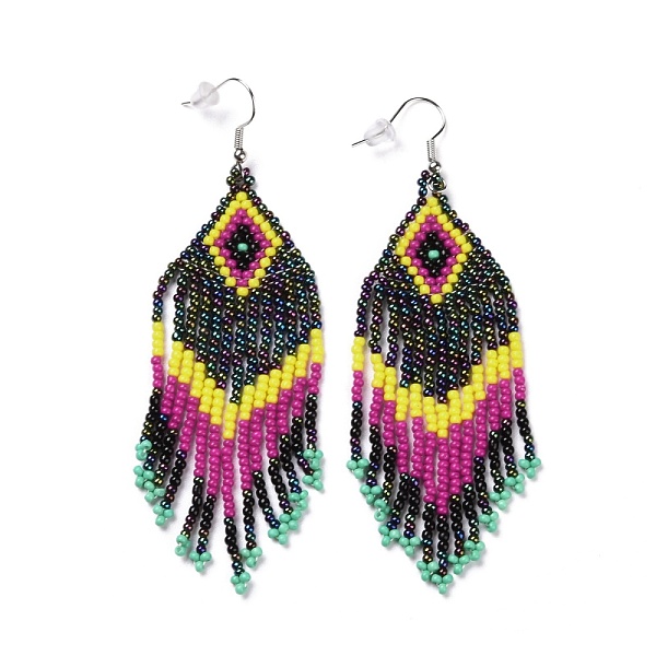 PandaHall Glass Seed Braided Rhombus with Tassel Chandelier Earrings, Bohemian Brass Wire Wrap Drop Earrings for Women, Colorful, 90mm, Pin..., Multicolor
PandaHall Glass Seed Braided Rhombus with Tassel Chandelier Earrings, Bohemian Brass Wire Wrap Drop Earrings for Women, Colorful, 90mm, Pin..., Multicolor