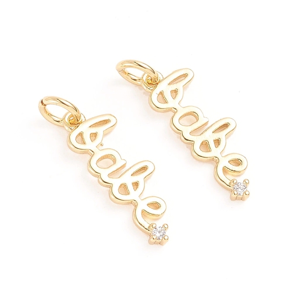 PandaHall Brass Micro Pave Cubic Zirconia Pendants, with Jump Ring, Word Babe, Clear, Golden, 18.5x6x2mm, Hole: 3mm Brass+Cubic Zirconia...
PandaHall Brass Micro Pave Cubic Zirconia Pendants, with Jump Ring, Word Babe, Clear, Golden, 18.5x6x2mm, Hole: 3mm Brass+Cubic Zirconia...
