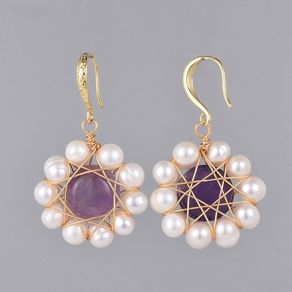 PandaHall Dangle Earrings, with Natural Amethyst Cabochons, Pearl, Copper Wire, Brass Earring Hooks and Cardboard Boxes, 40mm, Pin: 0.9mm...
PandaHall Dangle Earrings, with Natural Amethyst Cabochons, Pearl, Copper Wire, Brass Earring Hooks and Cardboard Boxes, 40mm, Pin: 0.9mm...