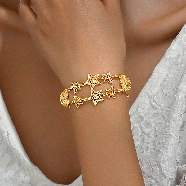 PandaHall Fashionable Star & Bowknot Real 18K Gold Plated Brass Link Bracelets for Women, 6-3/4 inch(17cm) Brass Star
PandaHall Fashionable Star & Bowknot Real 18K Gold Plated Brass Link Bracelets for Women, 6-3/4 inch(17cm) Brass Star