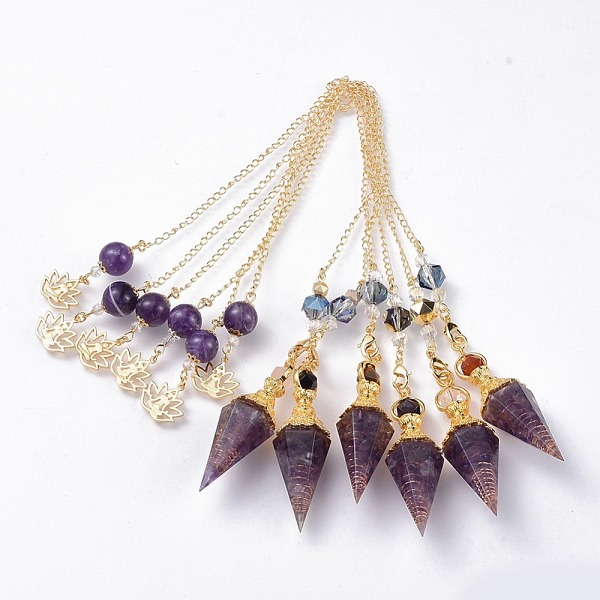 PandaHall Resin Hexagonal Pointed Dowsing Pendulums(Brass Finding and Gemstone Inside), with Brass Chain, Chakra, Faceted, Cone, Golden...
PandaHall Resin Hexagonal Pointed Dowsing Pendulums(Brass Finding and Gemstone Inside), with Brass Chain, Chakra, Faceted, Cone, Golden...