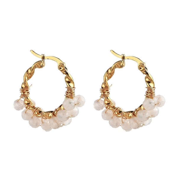 PandaHall 201 Stainless Steel Hoop Earrings, Hypoallergenic Earrings, with Natural Rainbow Moonstone Beads, Twisted Ring Shape, Golden...
PandaHall 201 Stainless Steel Hoop Earrings, Hypoallergenic Earrings, with Natural Rainbow Moonstone Beads, Twisted Ring Shape, Golden...