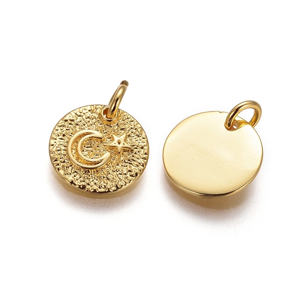 PandaHall Brass Rough Surface Charms, with Jump Rings, Flat Round with Star and Moon, Golden, 12x1.5mm, Hole: 3mm Brass Flat Round
PandaHall Brass Rough Surface Charms, with Jump Rings, Flat Round with Star and Moon, Golden, 12x1.5mm, Hole: 3mm Brass Flat Round