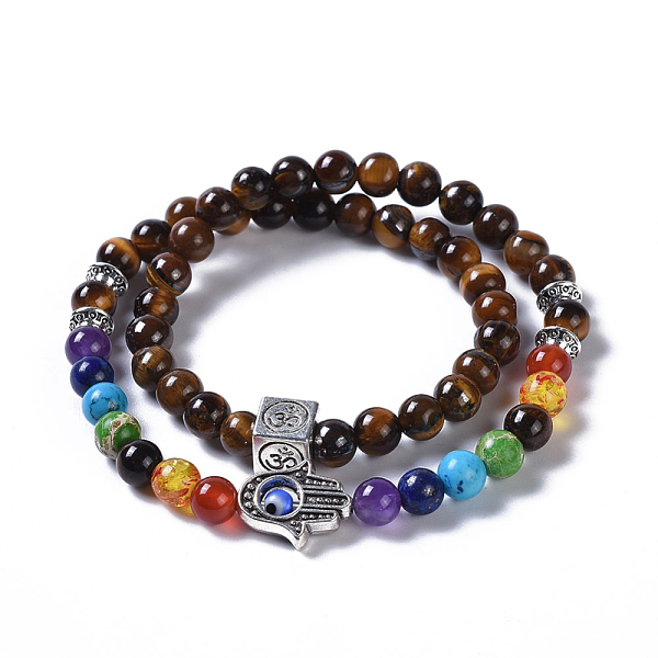 PandaHall Two Loops Natural Tiger Eye & Natural/Synthetic Mixed Stone Beads Warp Stretch Bracelets, with Evil Eye Lampwork Round Beads and..., Brown
PandaHall Two Loops Natural Tiger Eye & Natural/Synthetic Mixed Stone Beads Warp Stretch Bracelets, with Evil Eye Lampwork Round Beads and..., Brown