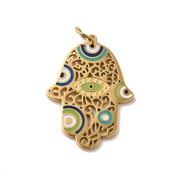PandaHall Ion Plating(IP) 304 Stainless Steel Enamel Pendants, with Jump Ring, Hamsa Hand with Evil Eye Charm, Golden, 25x18x1mm, Hole: 4mm...
PandaHall Ion Plating(IP) 304 Stainless Steel Enamel Pendants, with Jump Ring, Hamsa Hand with Evil Eye Charm, Golden, 25x18x1mm, Hole: 4mm...