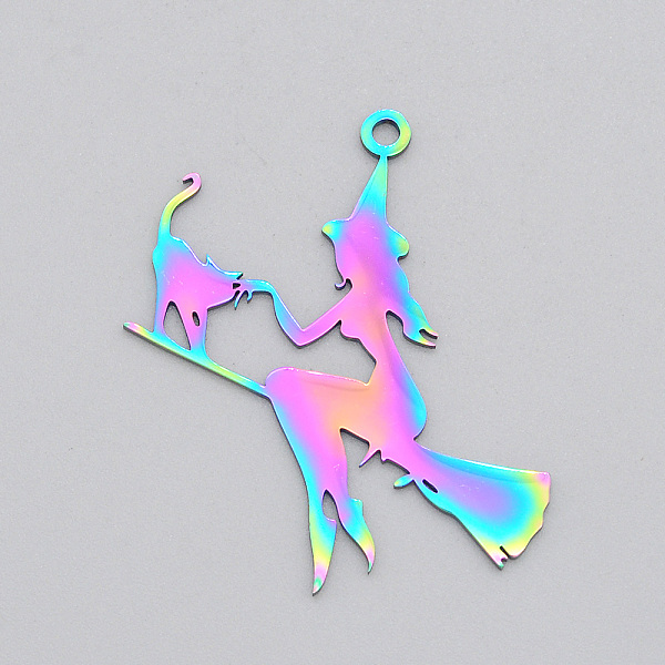 PandaHall Halloween Ion Plating(IP) 201 Stainless Steel Pendants, Laser Cut, Witch with Cat, Rainbow Color, 40x36x1mm, Hole: 1.8mm 201...
PandaHall Halloween Ion Plating(IP) 201 Stainless Steel Pendants, Laser Cut, Witch with Cat, Rainbow Color, 40x36x1mm, Hole: 1.8mm 201...
