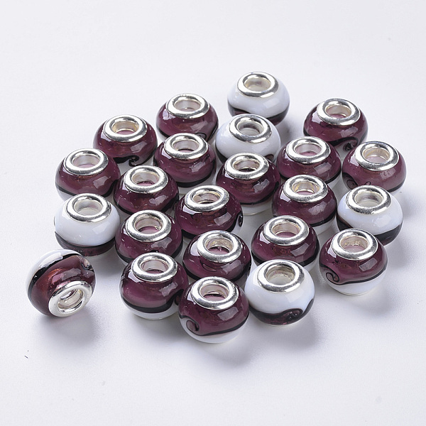 PandaHall Handmade Lampwork European Beads, Large Hole Beads, with Silver Color Plated Brass Double Cores, Rondelle, Brown, 14x11mm, Hole...
PandaHall Handmade Lampwork European Beads, Large Hole Beads, with Silver Color Plated Brass Double Cores, Rondelle, Brown, 14x11mm, Hole...