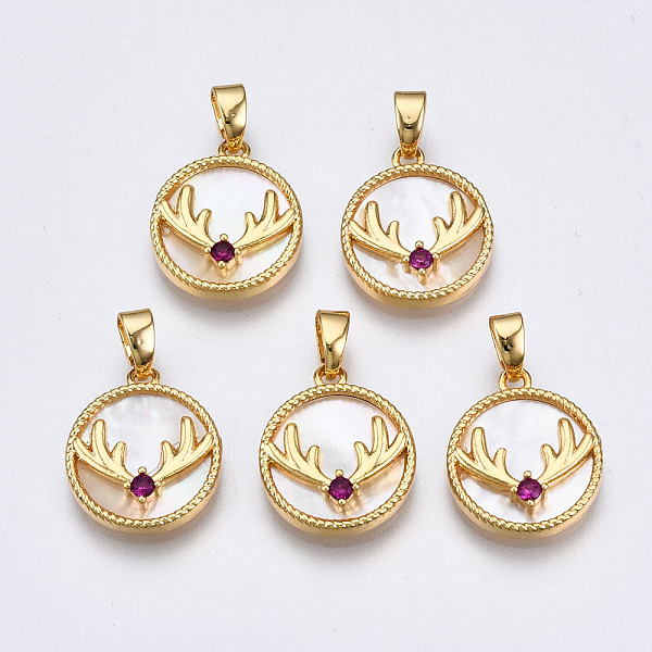 PandaHall Brass Micro Pave Cubic Zirconia Charms, with White Sea Shell, Nickel Free, Flat Round with Deer Antler, Real 18K Gold Plated...
PandaHall Brass Micro Pave Cubic Zirconia Charms, with White Sea Shell, Nickel Free, Flat Round with Deer Antler, Real 18K Gold Plated...