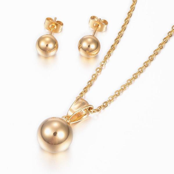 PandaHall 304 Stainless Steel Jewelry Sets, Pendant Necklaces and Stud Earrings, Round, Golden, 17.71 inch(45cm), 18.5x8mm, Pin: 0.8mm 304...
PandaHall 304 Stainless Steel Jewelry Sets, Pendant Necklaces and Stud Earrings, Round, Golden, 17.71 inch(45cm), 18.5x8mm, Pin: 0.8mm 304...