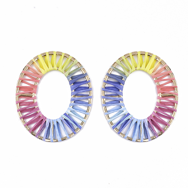 PandaHall Handmade Raffia Woven Linging Rings, with Alloy Findings, Oval, Golden, Colorful, 65x53.5x2.5mm Raffia Oval
PandaHall Handmade Raffia Woven Linging Rings, with Alloy Findings, Oval, Golden, Colorful, 65x53.5x2.5mm Raffia Oval