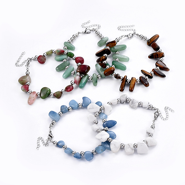 PandaHall 304 Stainless Steel Bracelets, with Natural Gemstone Beads, 8-1/2 inch~8-3/4 inch(21.5~22.3cm) Mixed Stone
PandaHall 304 Stainless Steel Bracelets, with Natural Gemstone Beads, 8-1/2 inch~8-3/4 inch(21.5~22.3cm) Mixed Stone
