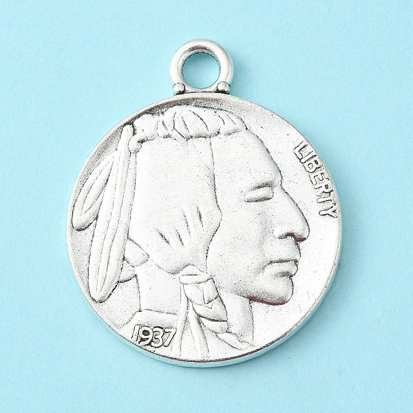 PandaHall Tibetan Style Alloy Coin Pendants, Flat Round with Indian Head and Buffalo, Cadmium Free & Lead Free, Antique Silver, 40x33x3mm...
PandaHall Tibetan Style Alloy Coin Pendants, Flat Round with Indian Head and Buffalo, Cadmium Free & Lead Free, Antique Silver, 40x33x3mm...