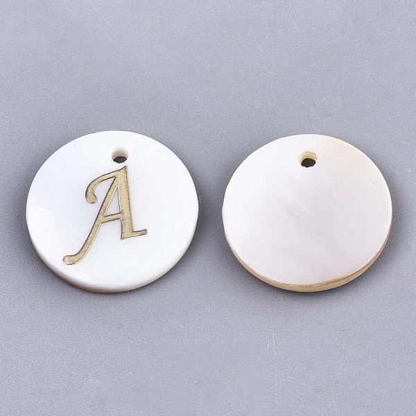 PandaHall Natural Freshwater Shell Pendants, with Golden Plated Brass Etched Metal Embellishments, Flat Round with Letter, Letter.A, 15x2mm...
PandaHall Natural Freshwater Shell Pendants, with Golden Plated Brass Etched Metal Embellishments, Flat Round with Letter, Letter.A, 15x2mm...