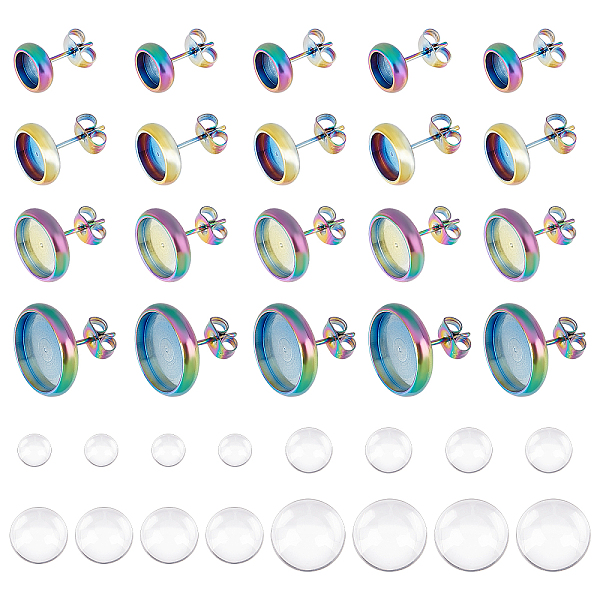 PandaHall DICOSMETIC DIY Half Round Earring Making Kits, Including 304 Stainless Steel Stud Earring Settings, Glass Cabochons, Rainbow Color..., Clear
PandaHall DICOSMETIC DIY Half Round Earring Making Kits, Including 304 Stainless Steel Stud Earring Settings, Glass Cabochons, Rainbow Color..., Clear