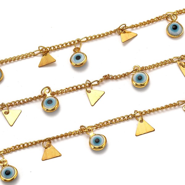 PandaHall 3.28 Feet Brass Curb Chains, with Evil Eye Glass Charms, Long-Lasting Plated, Soldered, Triangle, Golden, Links: 2.5x1.9x0.5mm...
PandaHall 3.28 Feet Brass Curb Chains, with Evil Eye Glass Charms, Long-Lasting Plated, Soldered, Triangle, Golden, Links: 2.5x1.9x0.5mm...