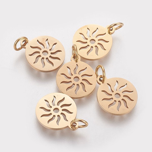PandaHall Vacuum Plating 304 Stainless Steel Pendants, Flat Round with Sun, Golden, 14x12x1.1mm, Hole: 3mm 304 Stainless Steel Flat Round
PandaHall Vacuum Plating 304 Stainless Steel Pendants, Flat Round with Sun, Golden, 14x12x1.1mm, Hole: 3mm 304 Stainless Steel Flat Round